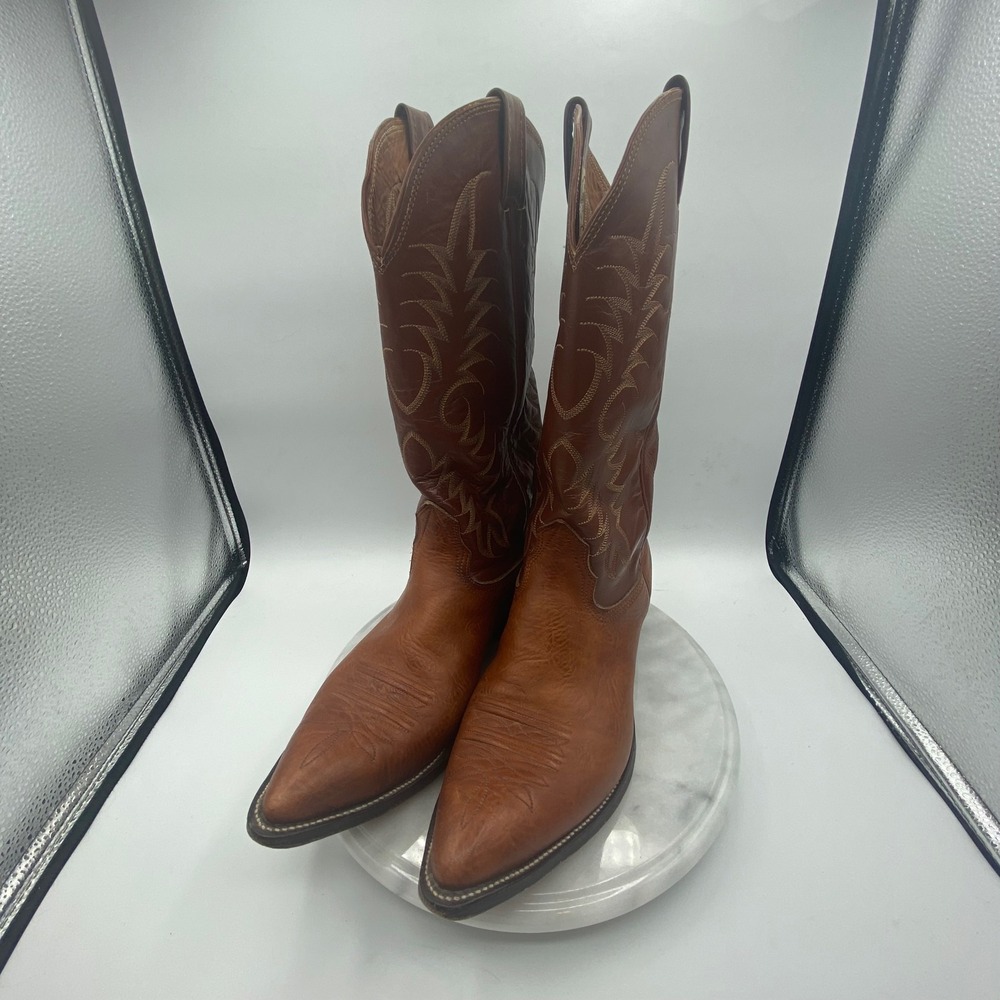 Nocona Mens‎ 10 D Western Cowboy Boots Cognac Leather Pointed Toe USA 5206L